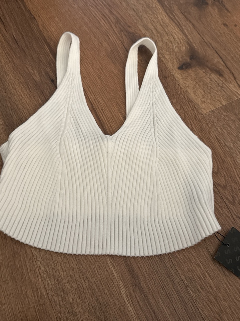 SHEIN Ivory Ribbed V-Neck Crop Tank